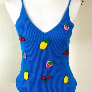 🍒 ZARA EMBROIDERED FRUIT KNIT TOP 🍋